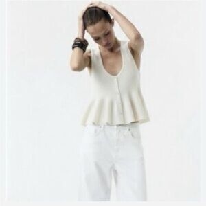 Zara white knit peplum top